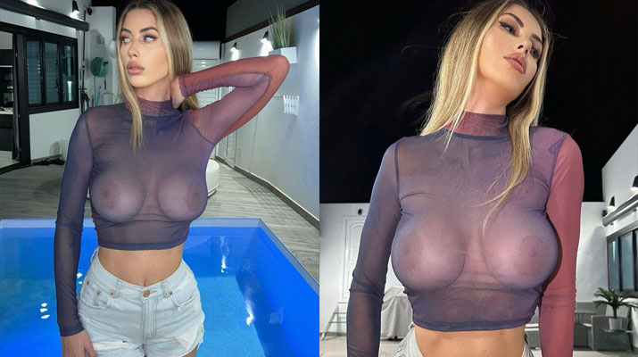 Eva Menta transparentando sus enormes tetas operadas